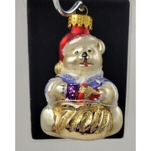 Hand Crafted 3" Polar Bear Glass Christmas Ornament New In Box